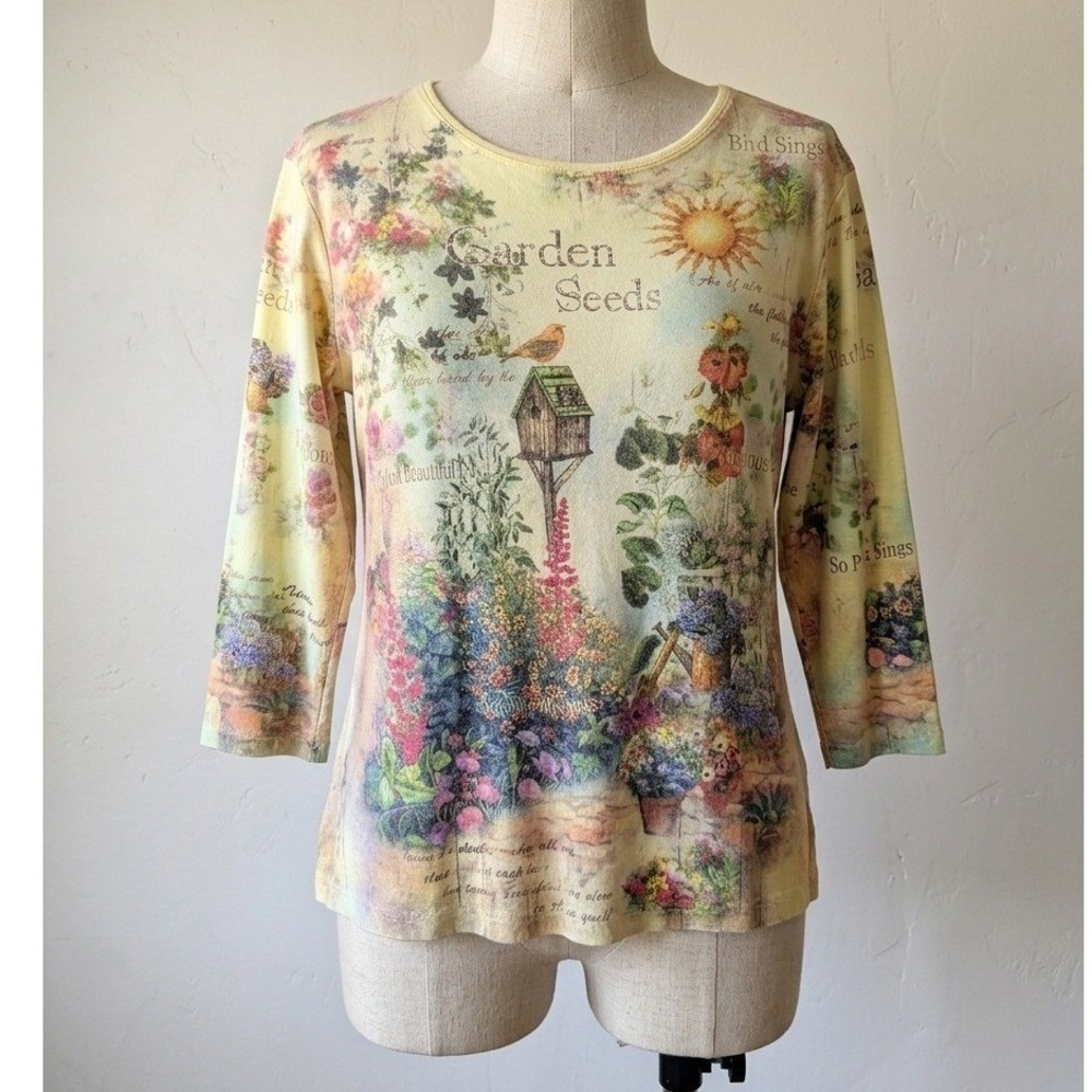 Vintage Y2K Gardenβ Seeds Top Cottagecore Floral Birdhouse Print Fairy XL